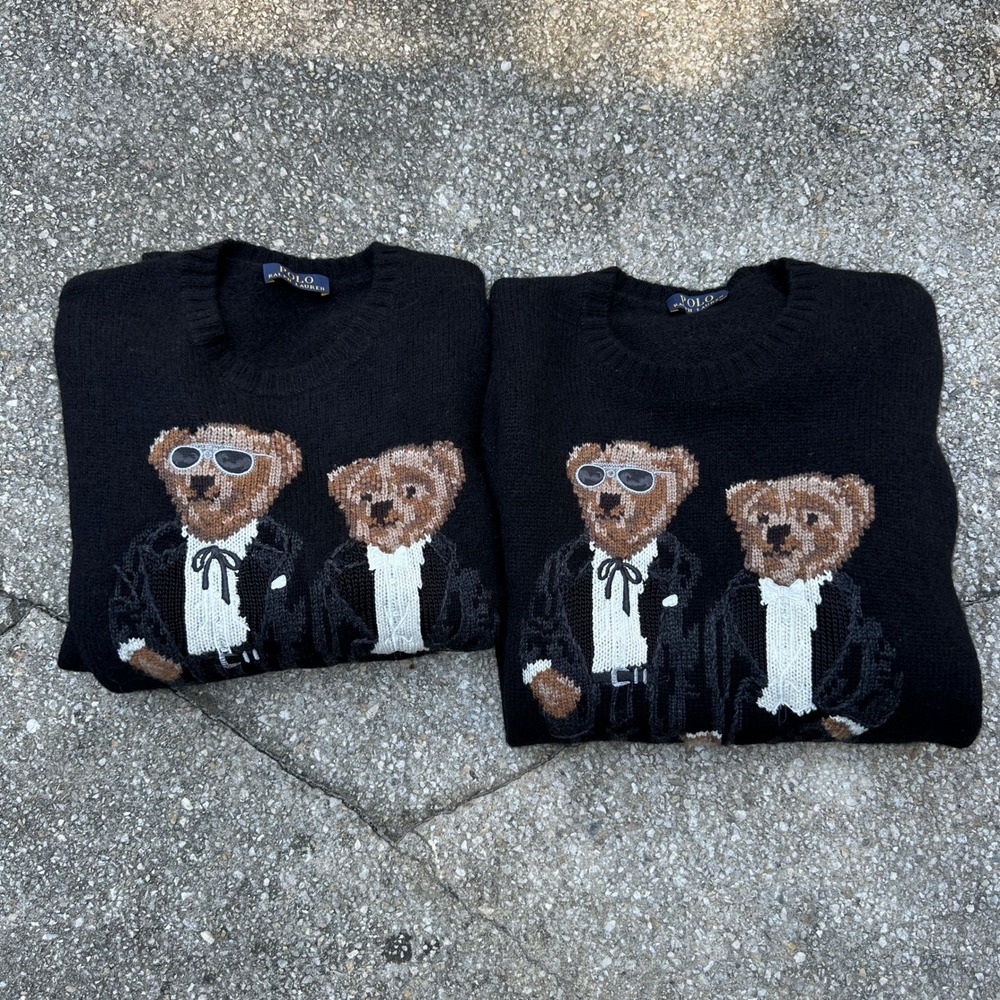 Bundle 2 Polo Ralph Lauren Double Polo Bear Wool Alpaca Blend Knit Sweater Black